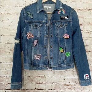 Forever 21 Blue Denim Jacket with Fun Patches
